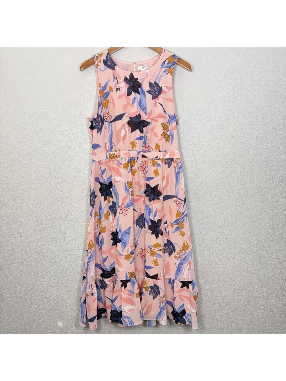 J Crew Women’s 6 Floral Sleeveless Midi Dress Pink Tiered Church Garden Party